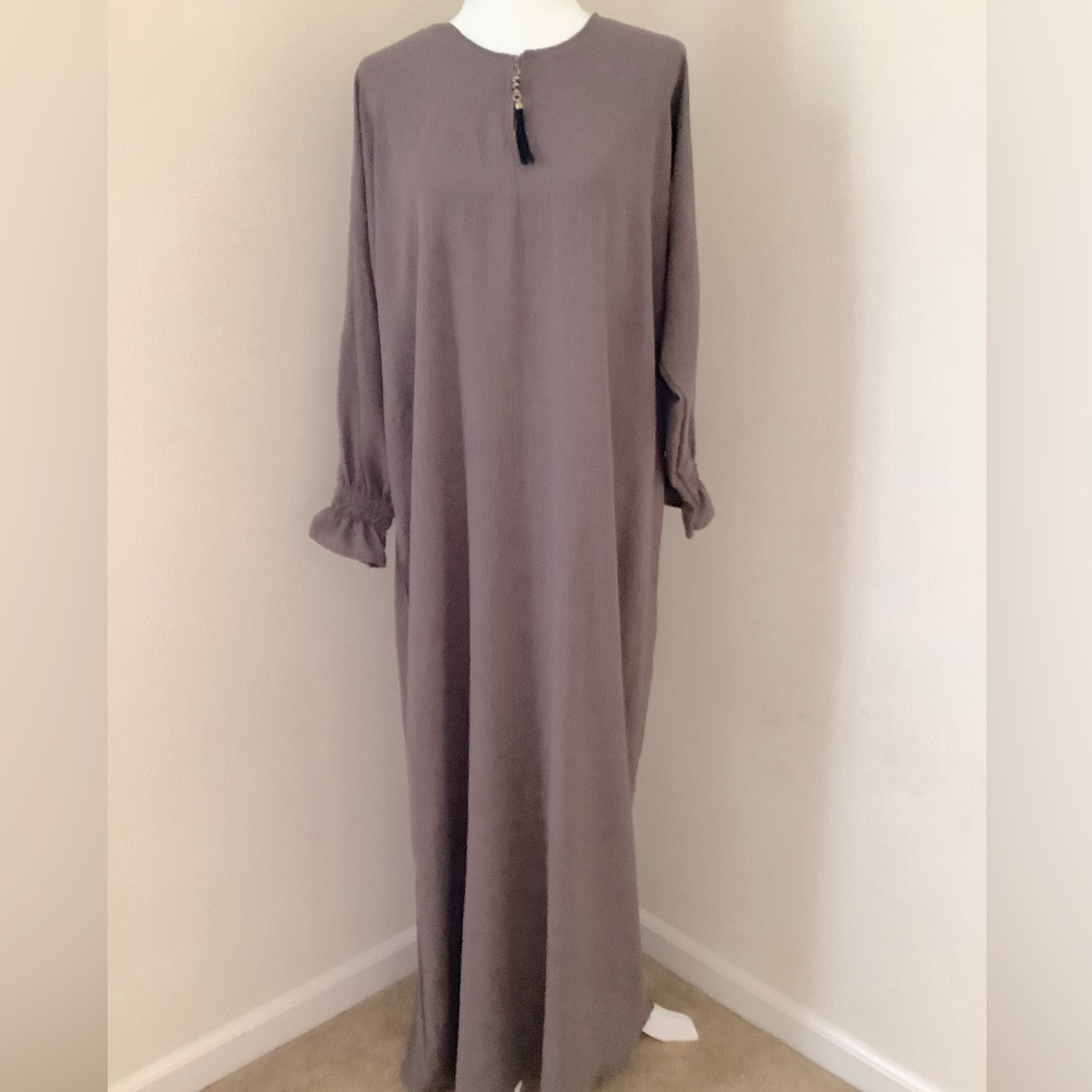 Light brown ruffle sleeve abaya